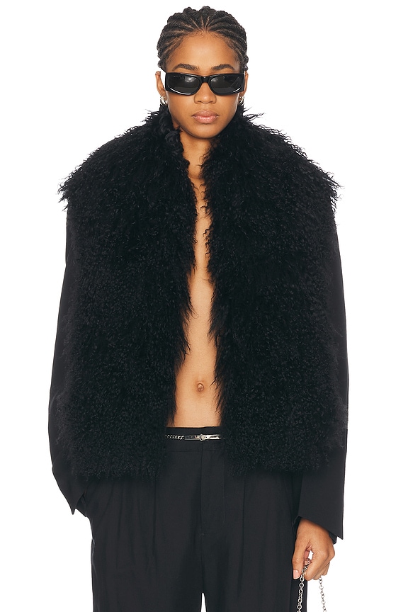 Alexander Wang Denim Faux Fur Jacket in Vintage Medium
