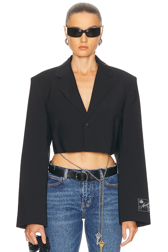 The Sei Leather Crop Blazer in Black | FWRD