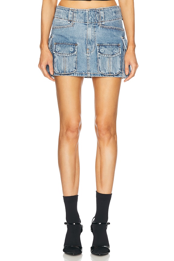 Moschino Jeans Blue Recycled Denim Skirt in Fantasy Print Moschino Jeans Blue Recycled Denim Skirt in Fantasy Print