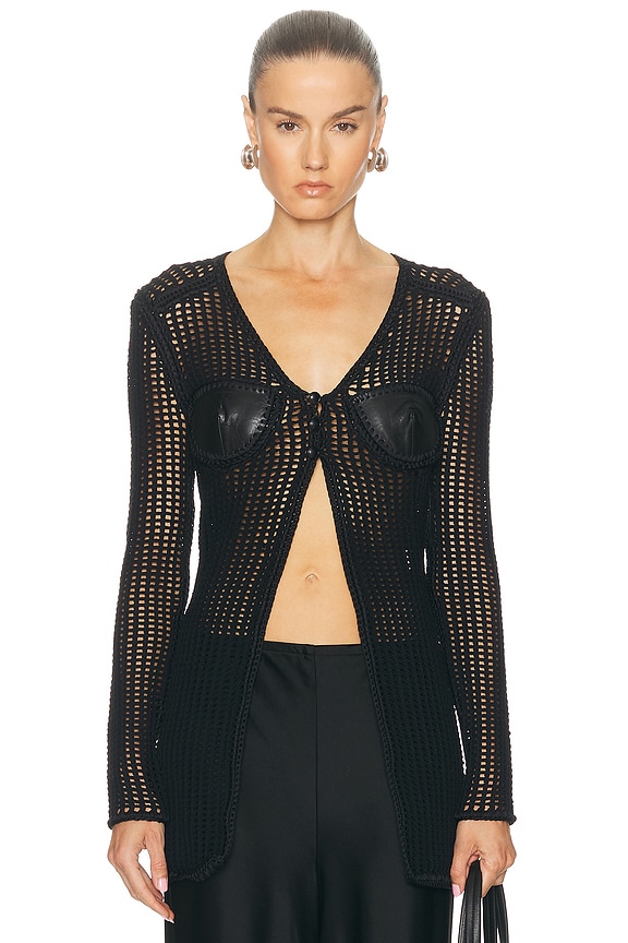 トップス gianni versace Y VERSACE Lace Long Sleeve Crop Top in Black | FWRD
