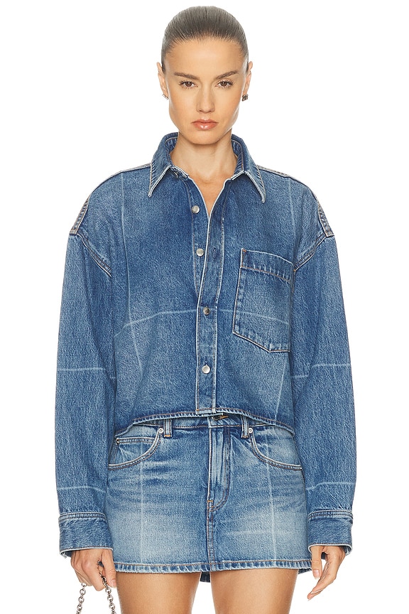Raf Simons Cropped Denim Shirt in Light Blue | FWRD