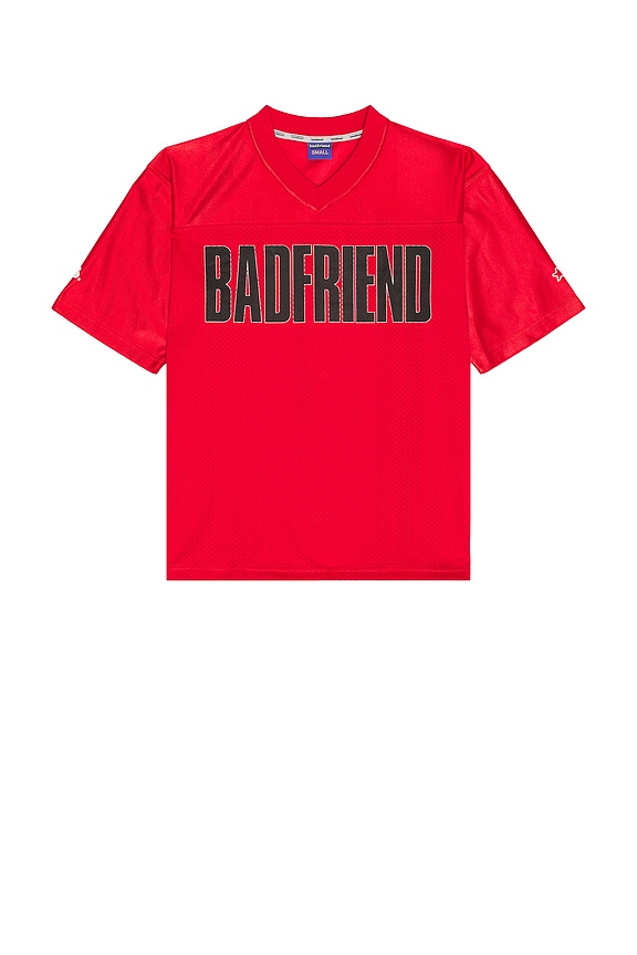 Martine Rose Short Sleeve Twist Football Top in Red & Black