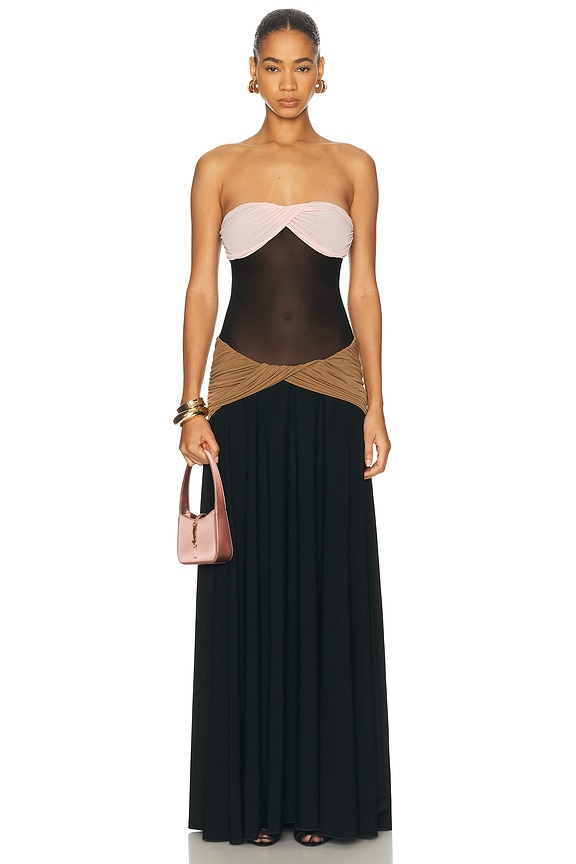 Alessandra Rich Strapless Velvet Gown With Ruffle Hem in Black | FWRD