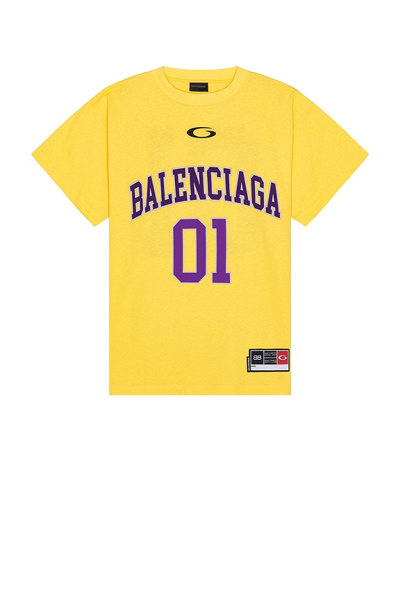 Balenciaga Long Sleeve Soccer T-Shirt in Fluo Yellow & Black | FWRD