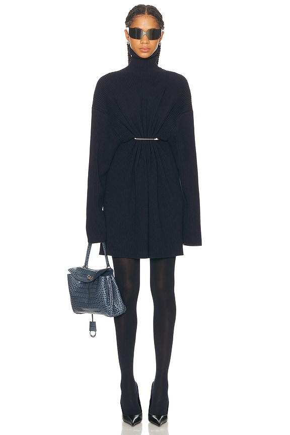 self-portrait Striped Frill Knit Dress in Navy & Ivory | FWRD