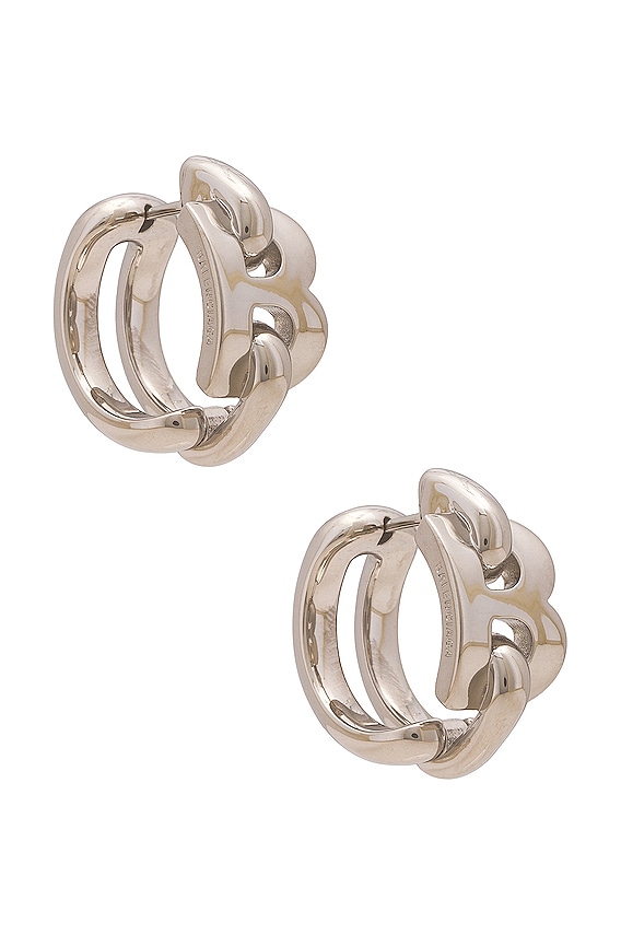 関税込【BALENCIAGA】FORCE STRIPED HOOP ピアス silver BALENCIAGA WOMEN Force Striped Logo Hoop Earrings Silver
