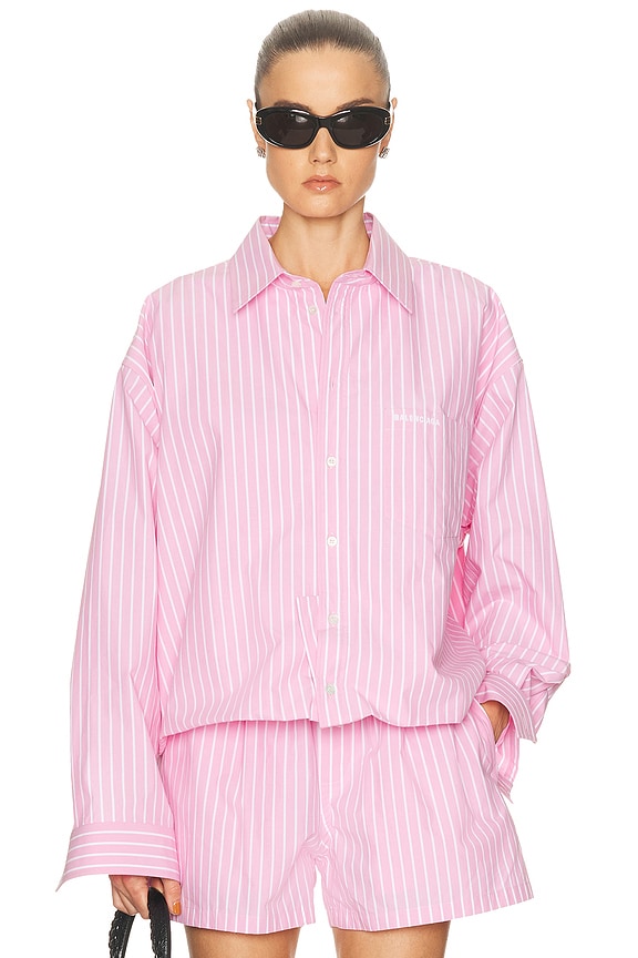 FWRD Renew Celine Macadam Embroidered Striped Shirt in Pink | FWRD
