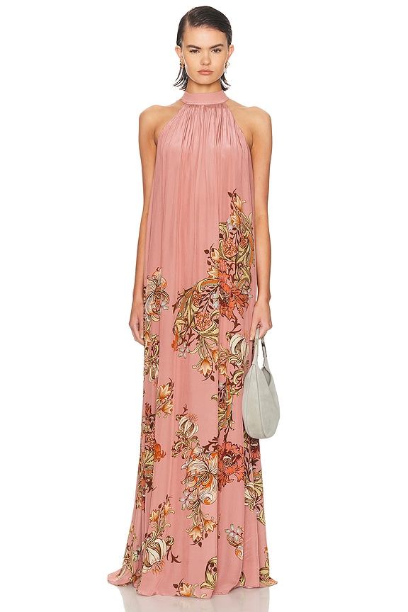 PatBO Printed Lurex Halter Neck Gown in Pink Multi | FWRD