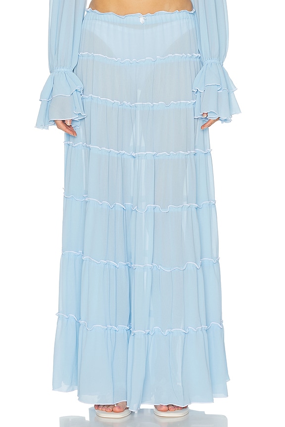 Rodarte Tulle Three Tier Ruffle Skirt in Light Blue Floral | FWRD Rodarte Tulle Three Tier Ruffle Skirt in Light Blue Floral | FWRD