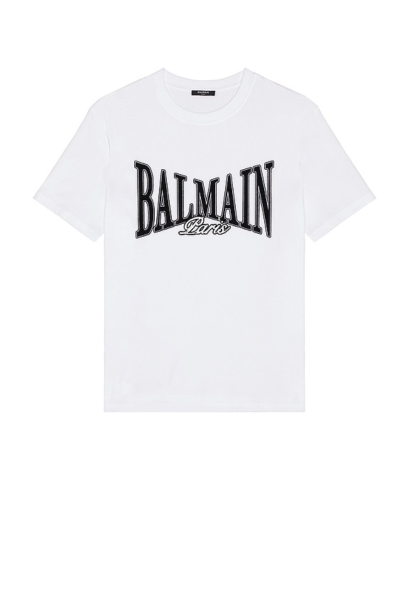 BALMAIN College Flock T-Shirt in White | FWRD