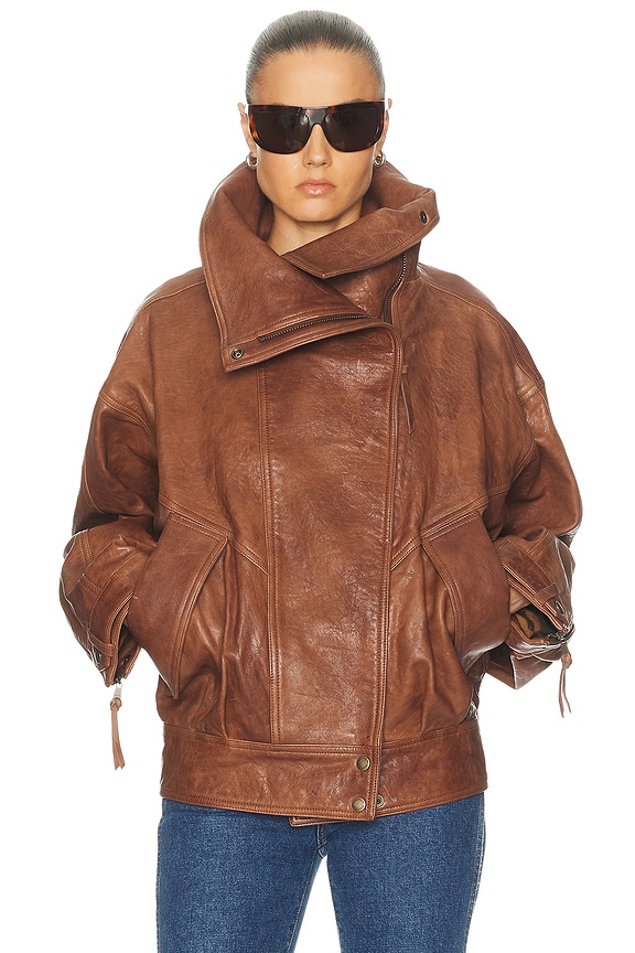Isabel Marant Etoile Leather Carterae Jacket in Brown | FWRD