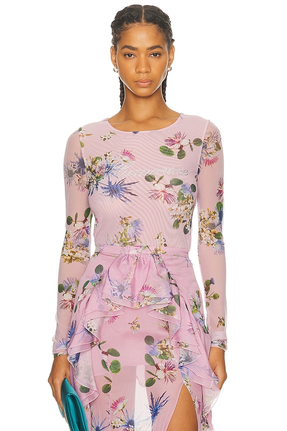 Jean Paul Gaultier Printed Body Flowers Long Sleeve Top in Pink