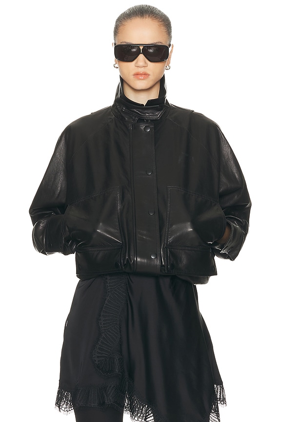 Acne Studios Shiny Nylon Bomber Jacket in Anthracite Grey | FWRD