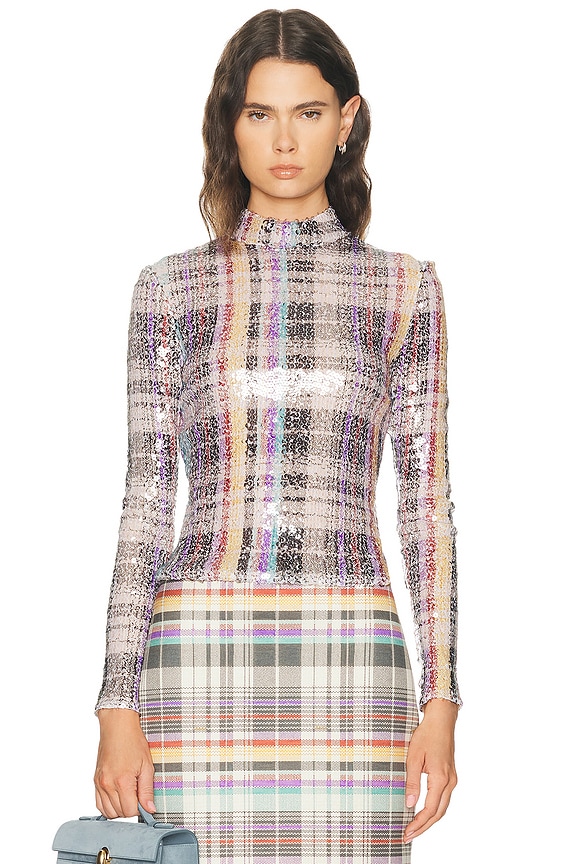 Acne Studios Sheer Floral Turtleneck Top in Blue & Orange | FWRD