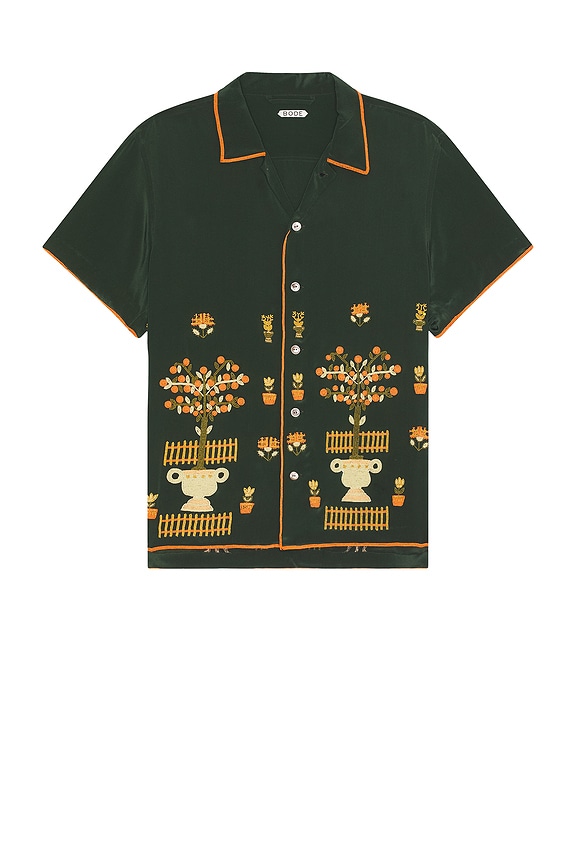BODE Embroidered Suncherry Short Sleeve Shirt in White Multi