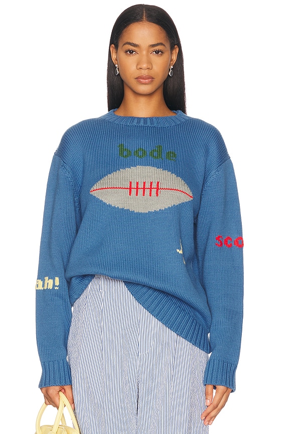 Balenciaga All Over Logo Crewneck Sweater in Blue & Black | FWRD