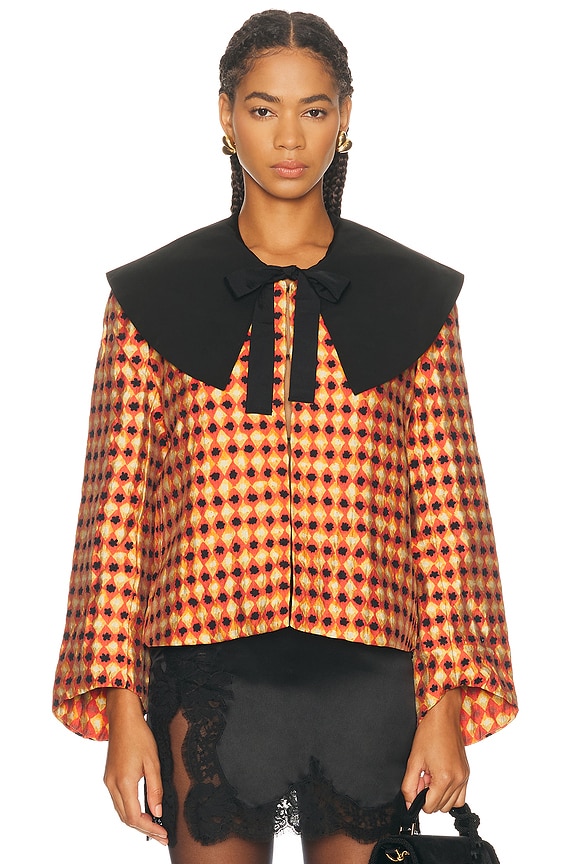 Valentino Cherry Quilted Jacket in Betulla, Cherry, & Navy | FWRD