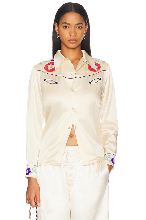 Balenciaga Long Sleeve Cocoon Shirt in Light Beige & Black