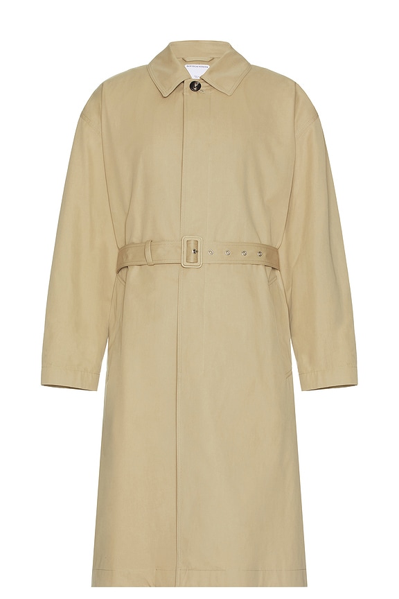 Beams Plus Balmacaan Coat Gabardine in Beige | FWRD