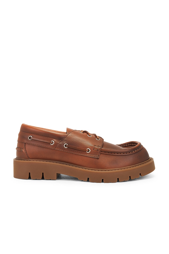 Vinny's Aztec Boat Shoe in Dark Brown Leather | FWRD