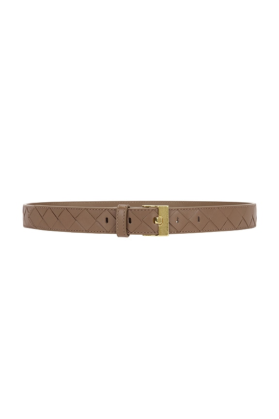 【関税込み】Bottega Veneta ブラウン Essential Twist ベルト Bottega Veneta Essential Twist Belt in Black & Muse Brass | FWRD