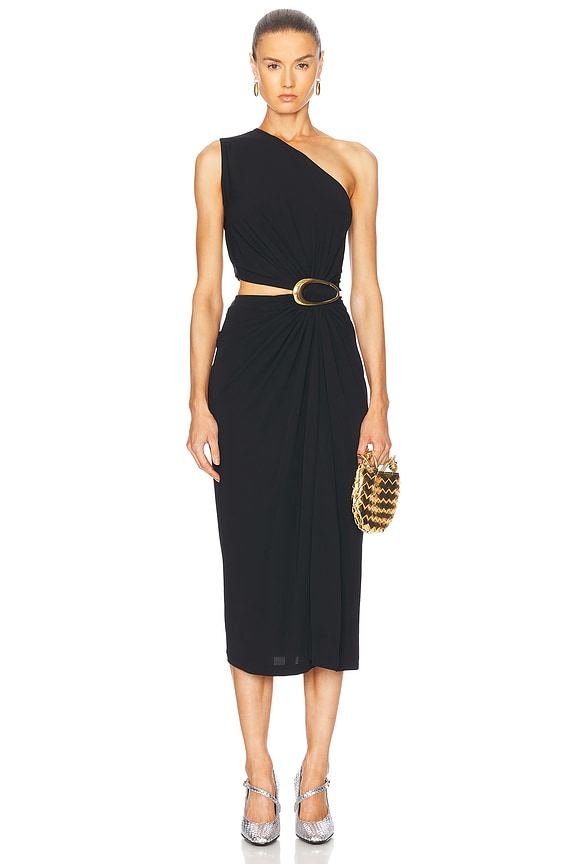Ferragamo One Shoulder Maxi Dress in New Navy | FWRD