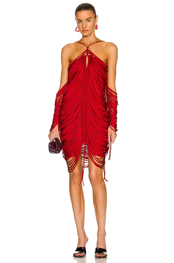 Mugler Stretch Layered Dress in Red | FWRD