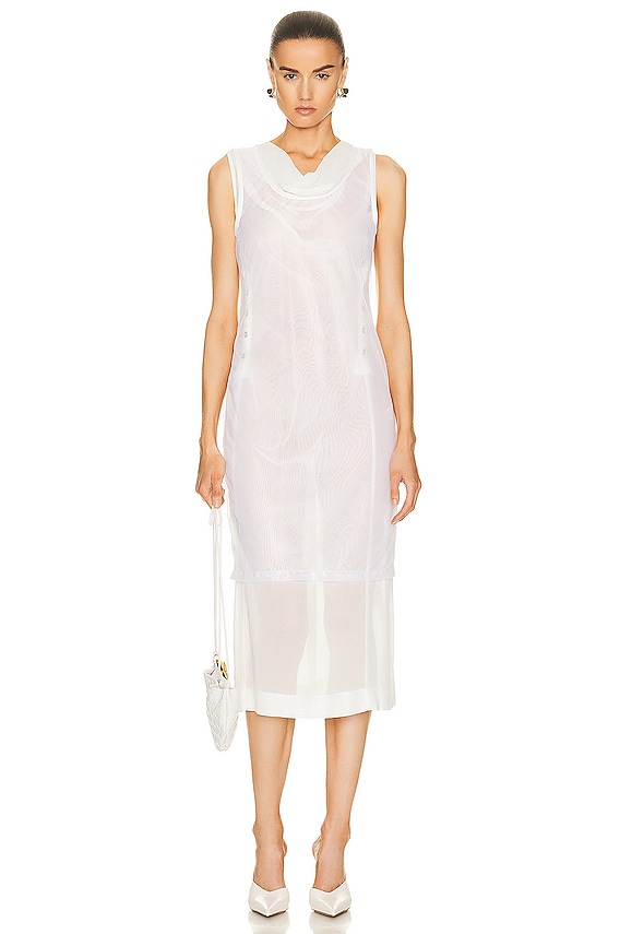 Jil Sander V Neck Dress in Optic White | FWRD
