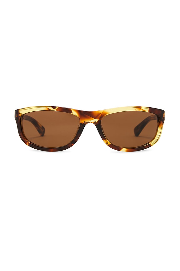 ALAÏA Lettering Logo Rectangular Sunglasses in Black & Grey  display picture 2