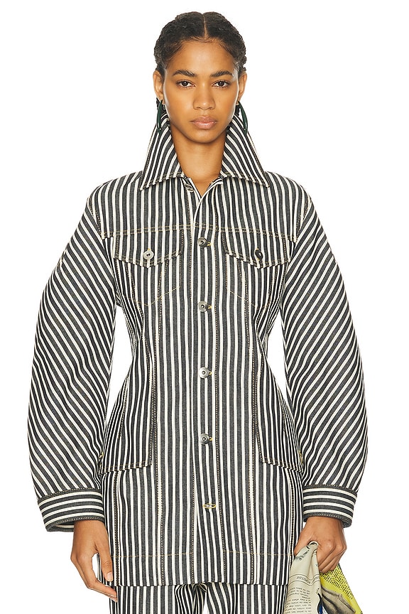 JACQUEMUS La Veste Filu in Beige & Brown Stripes | FWRD
