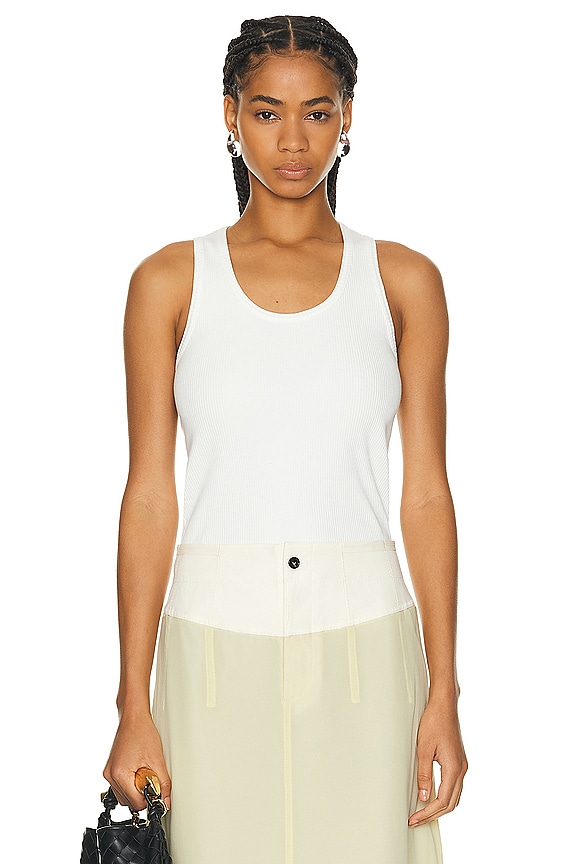 【送料&関税込】Balenciaga White Stretch Wool Blend Tank Top Balenciaga Ribbed Tank Top in White | FWRD