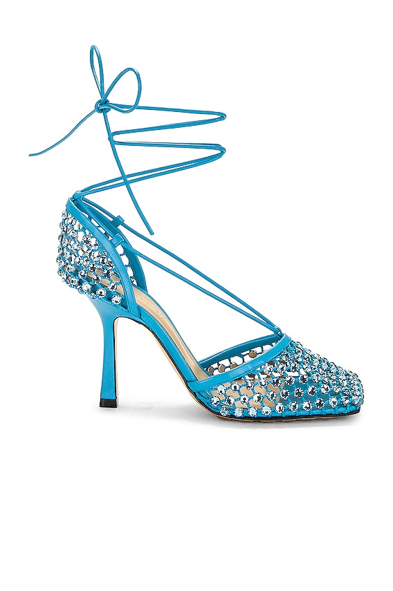 Bottega Veneta Web Sparkle Stretch Lace Up Sandals in Pale
