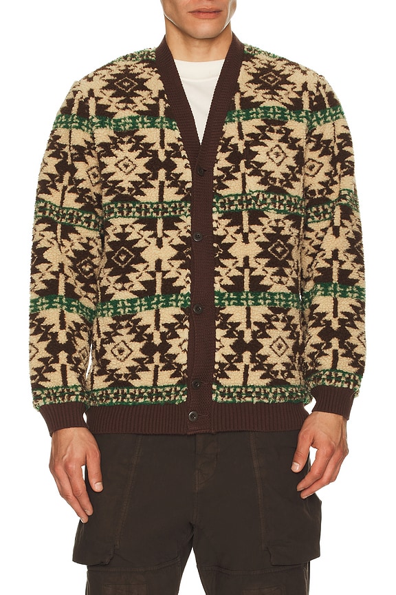 Snow Peak Wool Jacquard Cardigan in Olive | FWRD