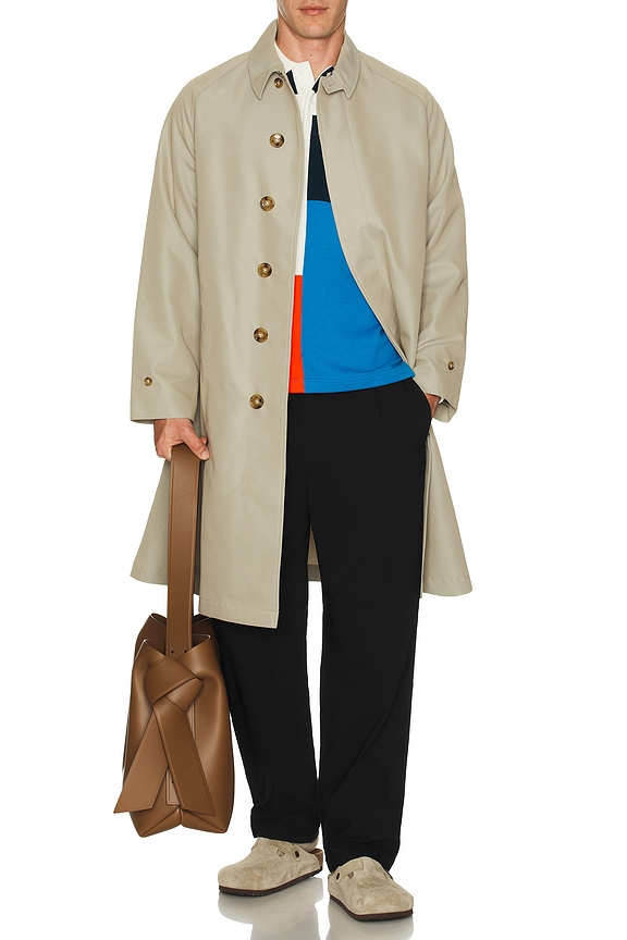 Beams Plus Balmacaan Coat Gabardine in Beige | FWRD