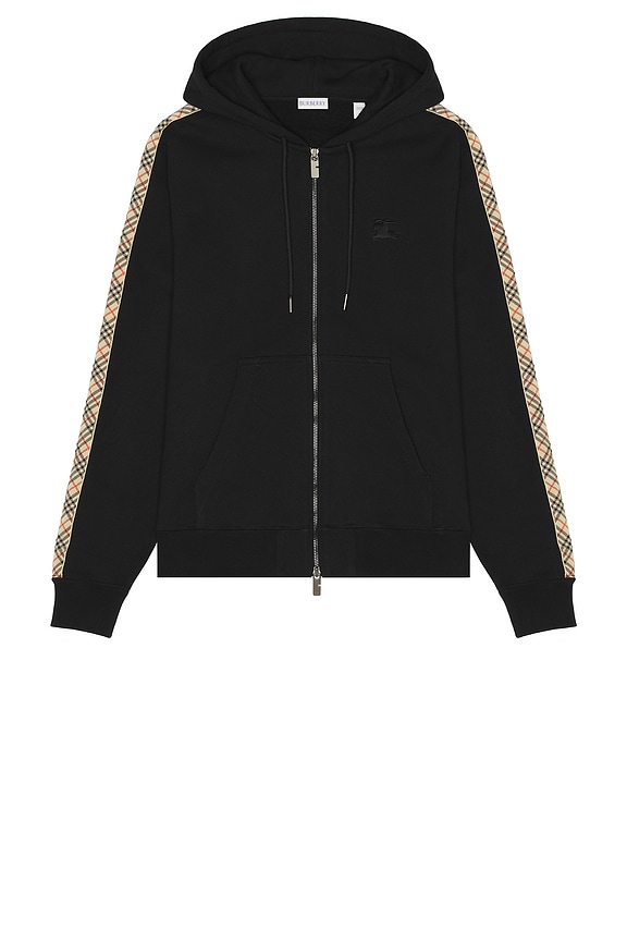 Burberry Check Label Zip Up Hoodie in Black | FWRD