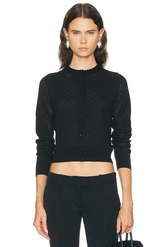 Alexander Wang Pearl Placket Cropped Cardigan in Black | FWRD