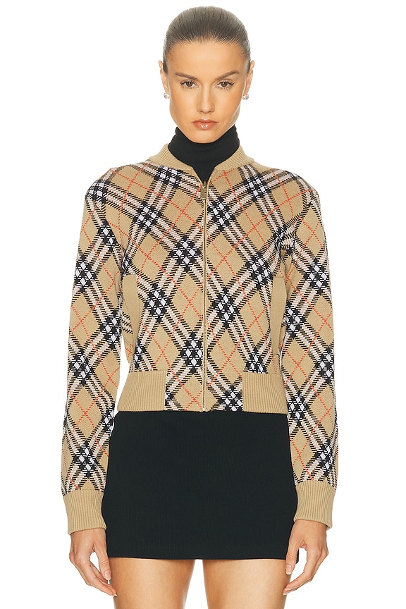 Burberry Hooded Fleece Jacket in Archive Beige Check | FWRD