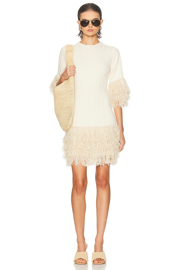 【関税込み】ZIMMERMANN オフホワイト Junie ミニワンピース Zimmermann Junie Lace Tunic Dress in Ivory | FWRD