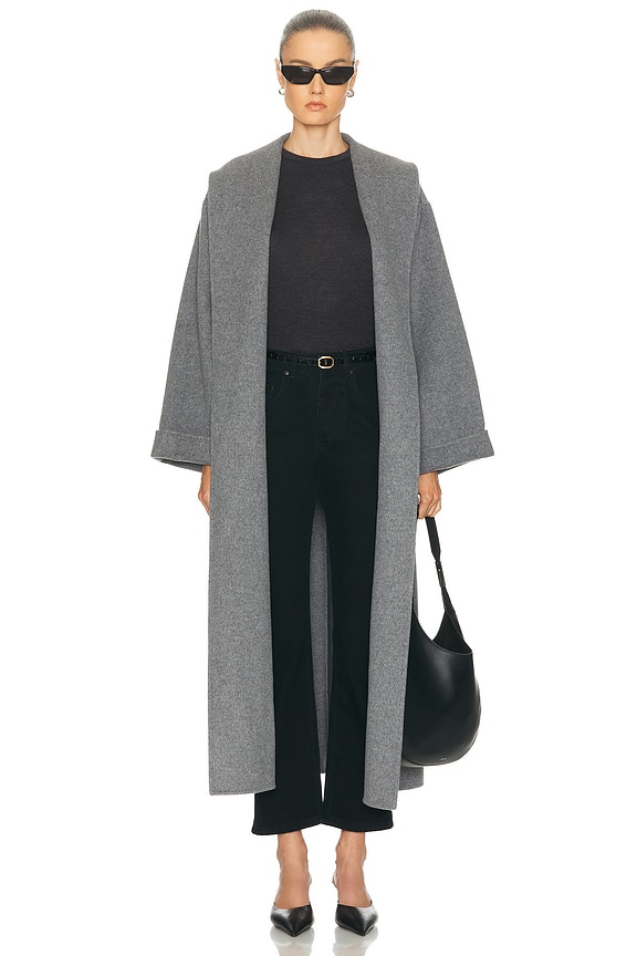 Helsa Bold Shoulder Long Coat in Grey | FWRD