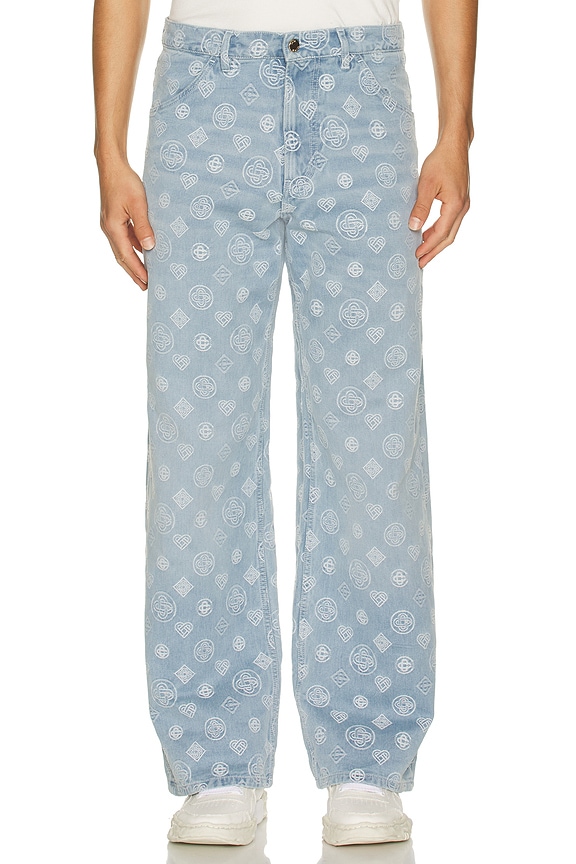 あめり Amiri Chemist Leather Stars Jean in Blue | FWRD