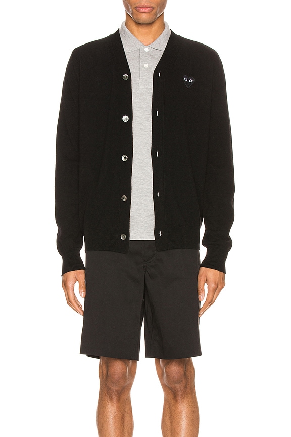 【PLAY COMME des GARCONS】Black cardigan COMME des GARCONS PLAY Cardigan with Gold Emblem in Black | FWRD
