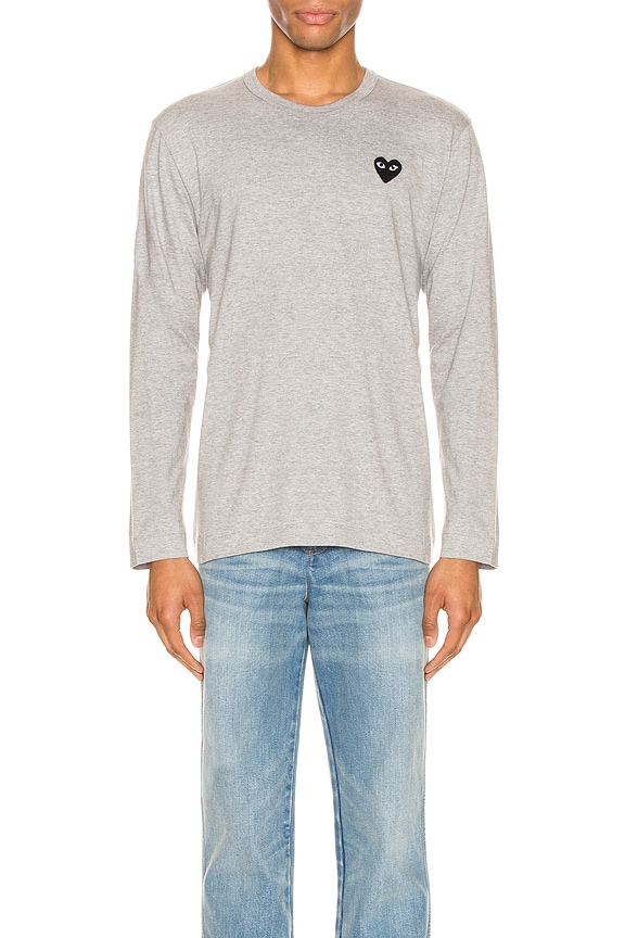 COMME des GARCONS PLAY Heart Logo Long Sleeve Tee in Grey | FWRD