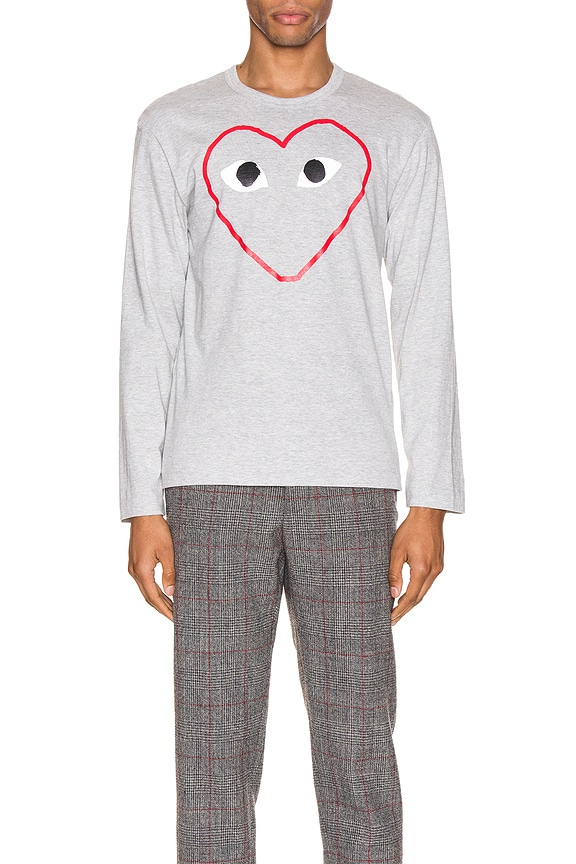 COMME des GARCONS PLAY Sideways Heart Logo Longsleeve Tee in Grey