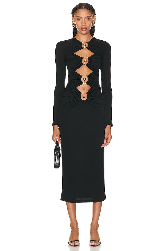 Norma Kamali Long Sleeve Shoulder Pad Side Slit Gown in Black | FWRD