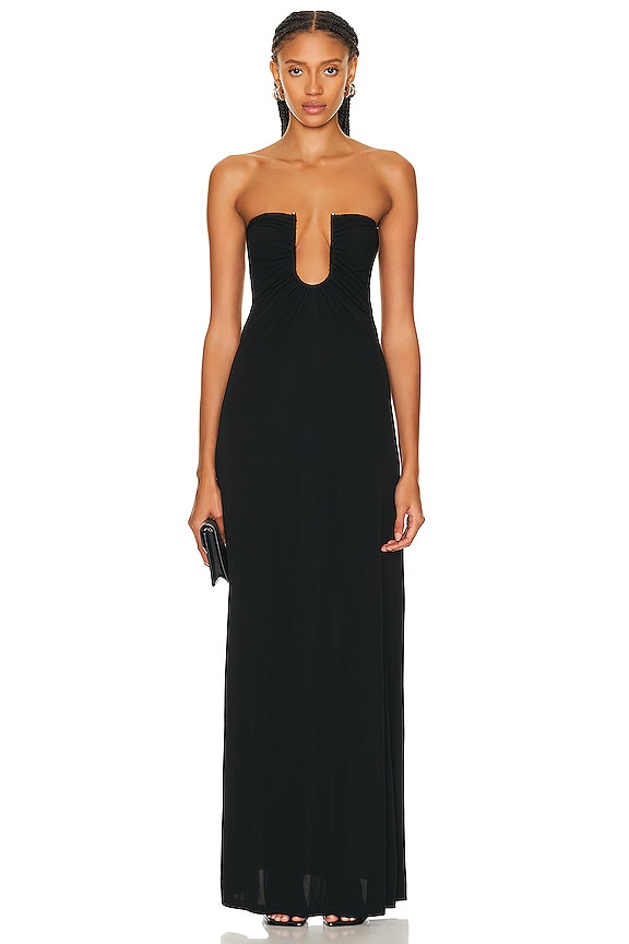Saint Laurent Bustier Long Dress in Nero | FWRD