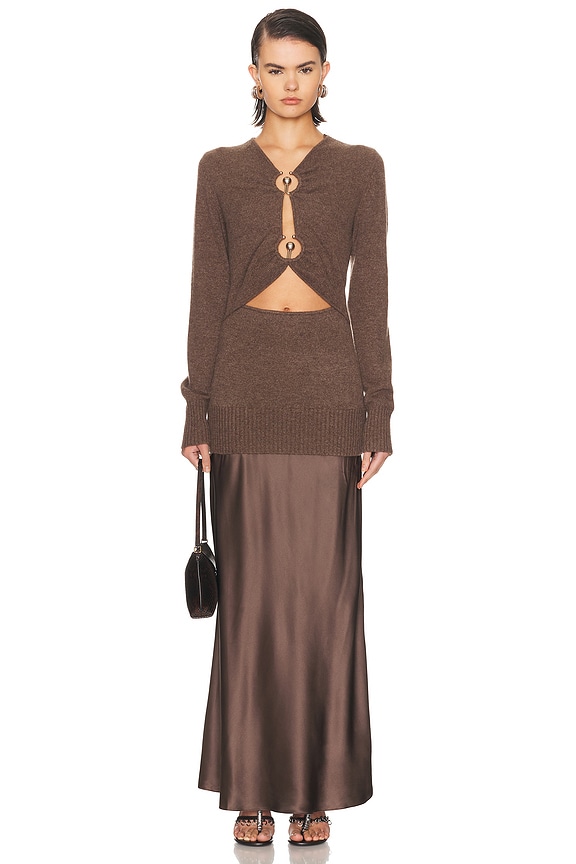 knee length dresses for ladies Nora Camel Flared Long Sleeve Ribbed Top Dress – House Of Haniya main image 0