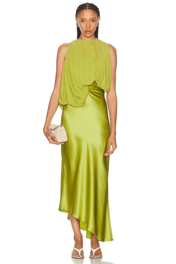 Brandon Maxwell Velvet Drape Back Gown in Lime | FWRD