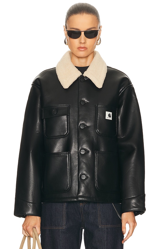 Helsa 80s Oversized Faux Shearling Jacket in Black | FWRD