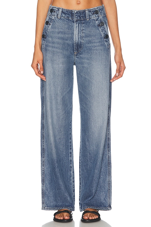VERSACE Laser Cutting Wide Leg in Light Blue | FWRD VERSACE Laser Cutting Wide Leg in Light Blue | FWRD