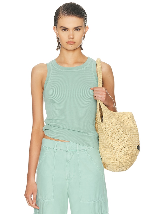 Rick Owens Basic Rib Tank Top in Washed Indigo | FWRD
